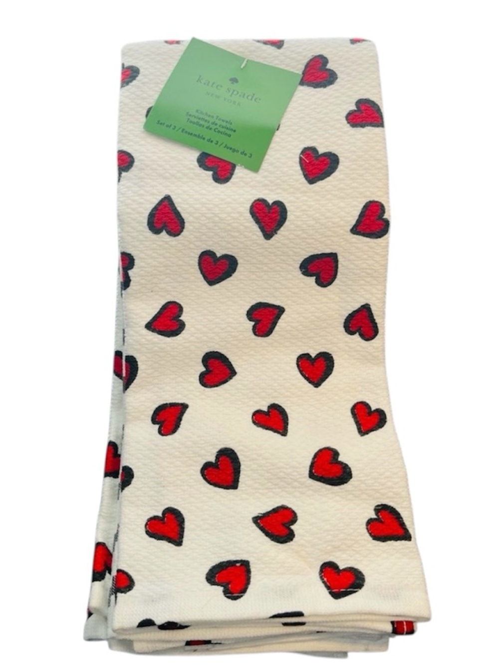 kate spade White Tea Towels with Red Heart Print